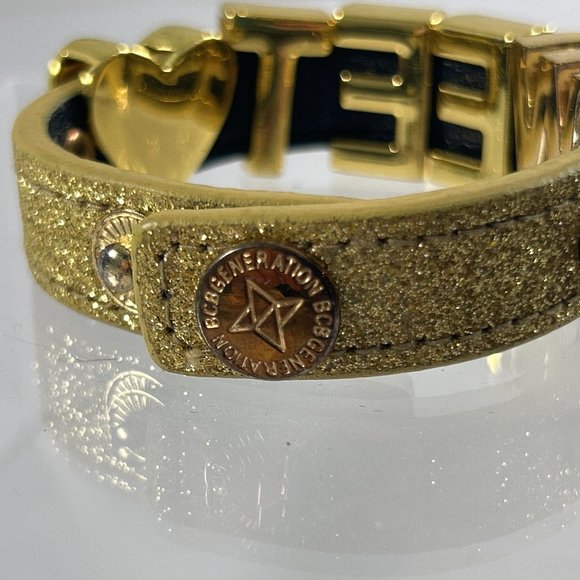 BCBG Generation Gold Tone Sweet Bracelet Slide Glitter Gangsta Mob Wife Cuff wit - Picture 3 of 8